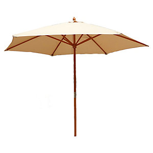Cream-colored showerproof canopy umbrella with a hardwood frame and a 38mm diameter pole, featuring a classic design suitable for garden patios.