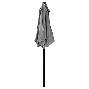 Grey patio market garden parasol with a crank function, featuring a powder-coated steel frame and a sleek design, suitable for outdoor use.