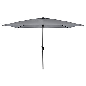 Rectangular garden umbrella in light grey, measuring 3m x 2m, featuring a sturdy metal pole and a tilt mechanism for adjustable shade.
