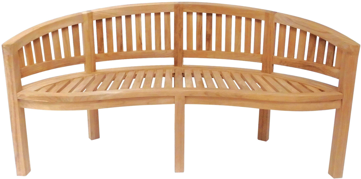 Brown wooden 3-seater garden bench with a curved design, slatted backrest, and seat, featuring a natural finish for outdoor use.