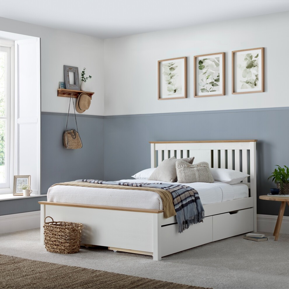 Chester Single Stone White and Oak 2 Drawer Storage Bed Frame - image 2