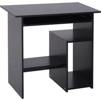 Black HOMCOM computer desk with a rectangular top, keyboard shelf, and side storage compartment, 73.5H cm.