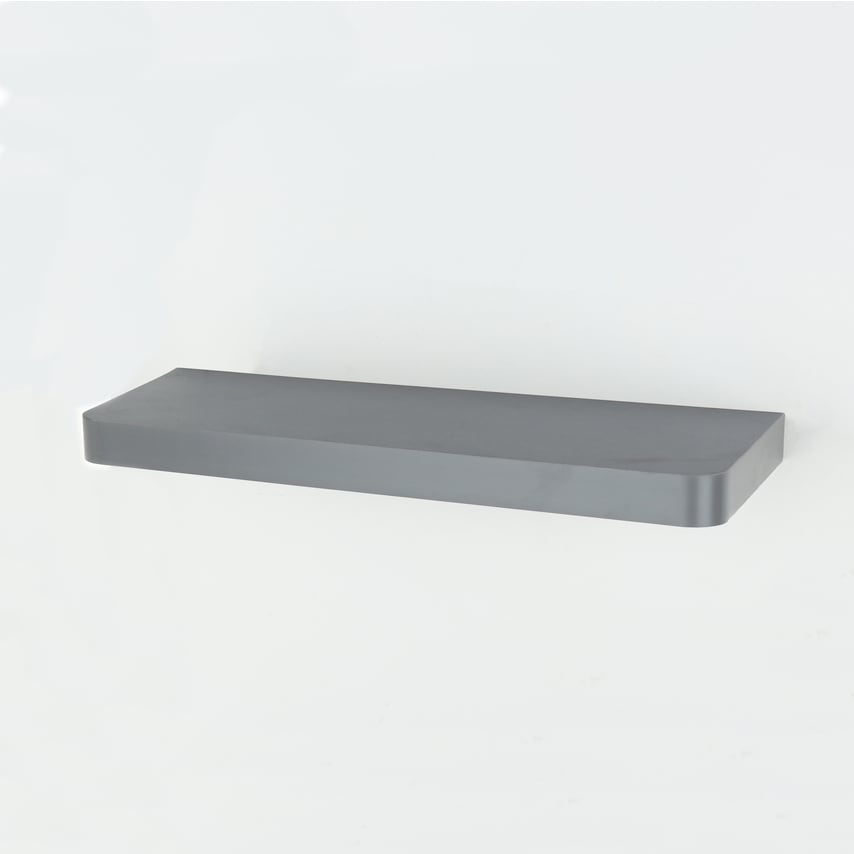 Matt grey floating shelf with a sleek, minimalist design, measuring 80cm wide, featuring rounded edges and a smooth surface, ideal for modern home decor.