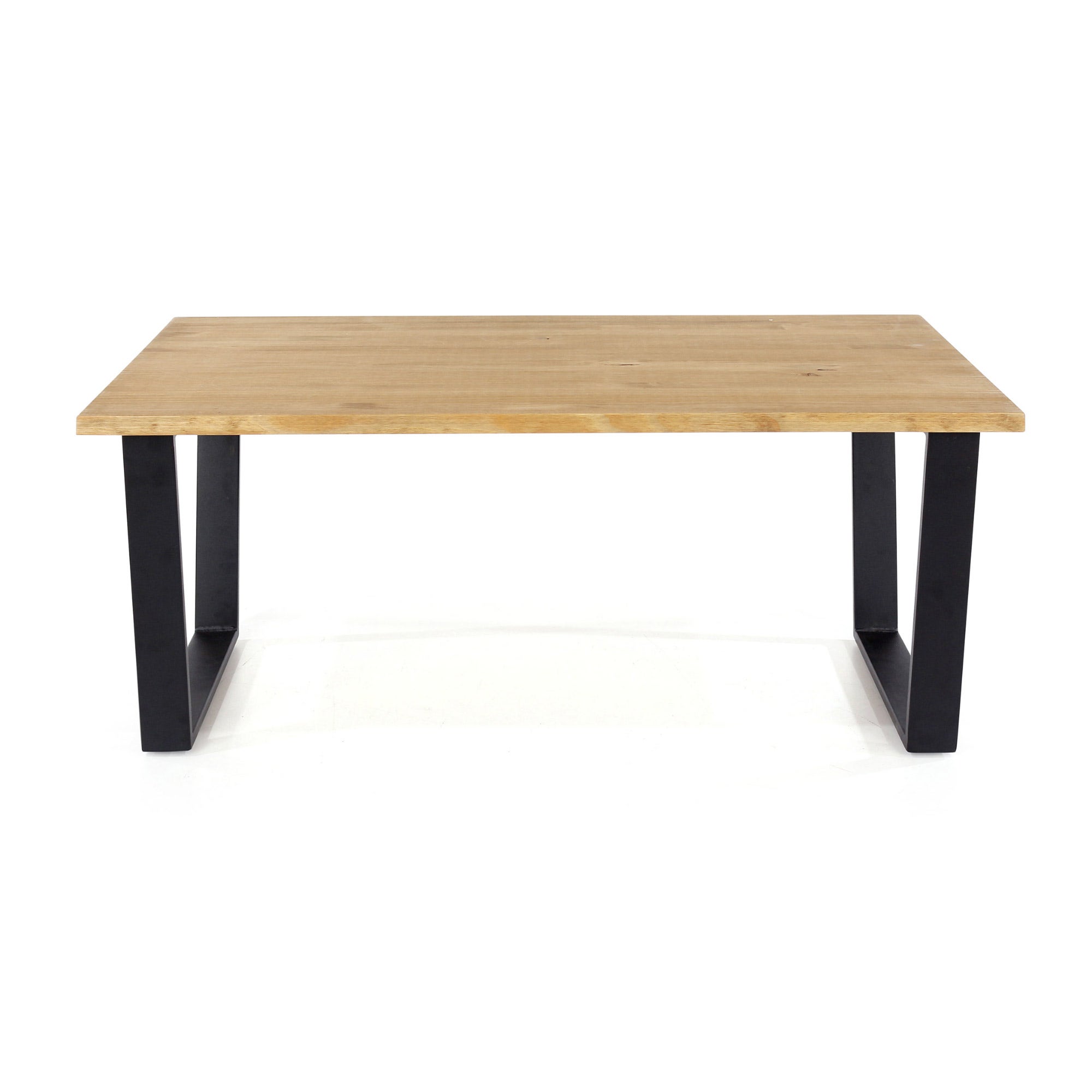 Texas solid wood coffee table featuring a natural brown finish and sleek black metal legs, showcasing a modern and minimalist design.