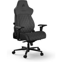 Black Corsair TC500 LUXE gaming chair with quilted upholstery, adjustable armrests, and five-wheel base.
