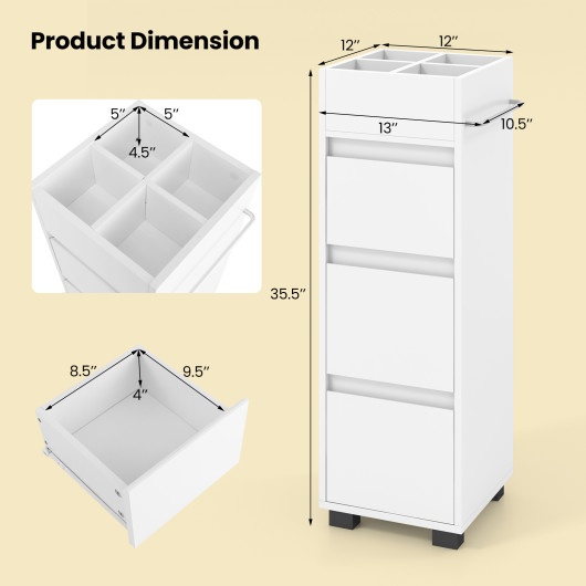 Costway 3 Drawer White Bathroom Floor Storage Cabinet - image 3