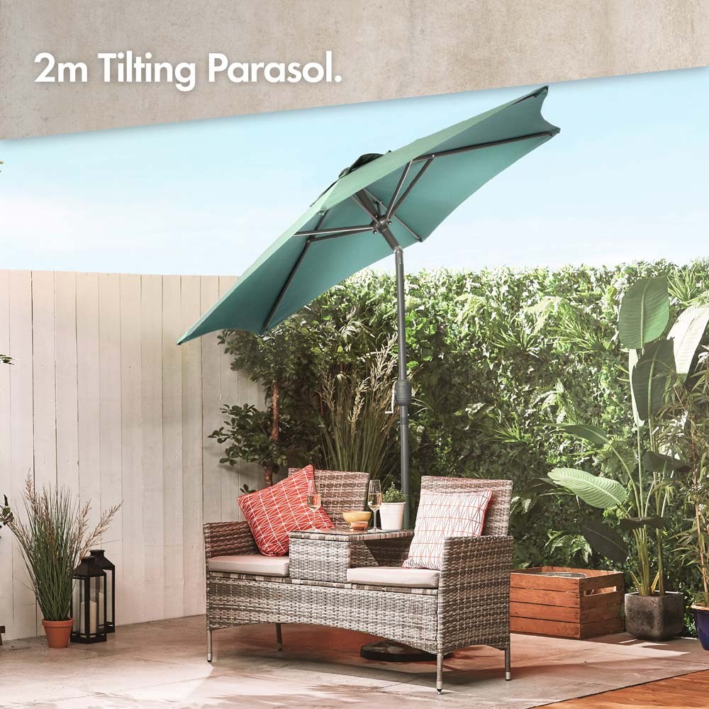 Dark Green 2m Steel Garden Parasol - image 2