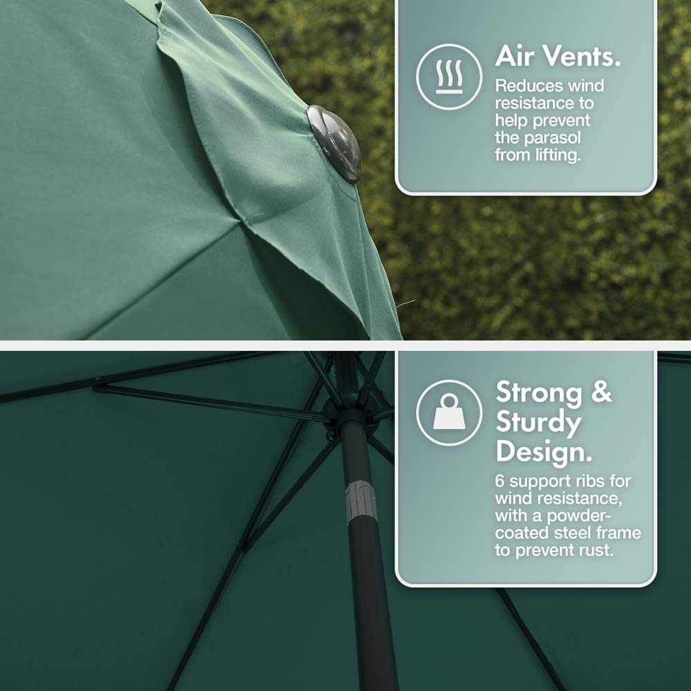 Dark Green 2m Steel Garden Parasol - image 4
