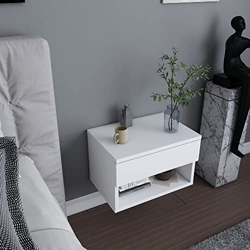 Decorotika Jamot Single Drawer Single Shelf White Floating Bedside Table - image 3