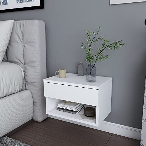 Decorotika Jamot Single Drawer Single Shelf White Floating Bedside Table - image 4
