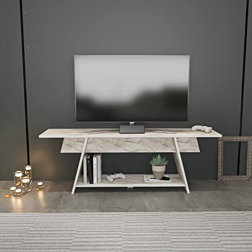 Decorotika Lanca White Marble Effect Single Shelf TV Unit - image 3