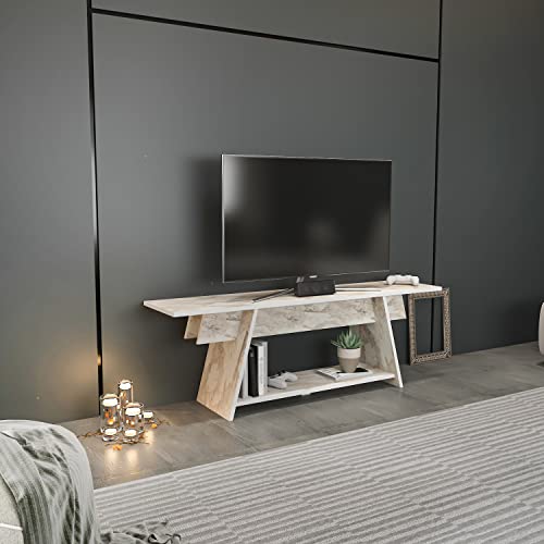 Decorotika Lanca White Marble Effect Single Shelf TV Unit - image 4