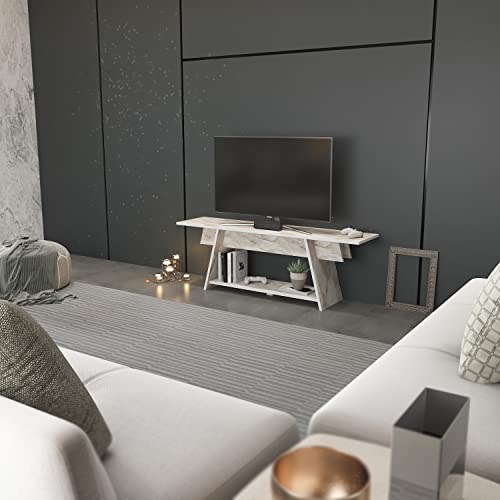 Decorotika Lanca White Marble Effect Single Shelf TV Unit - image 5
