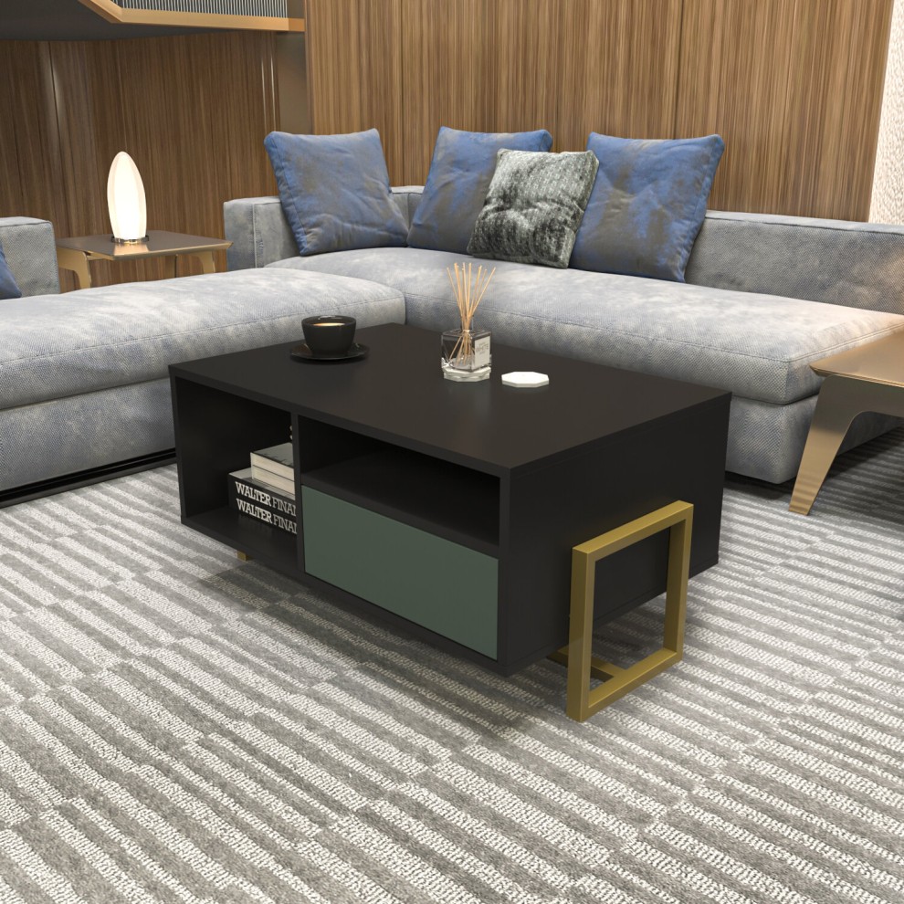 Decorotika Utopie Black and Green 2 Shelf Coffee Table - image 2