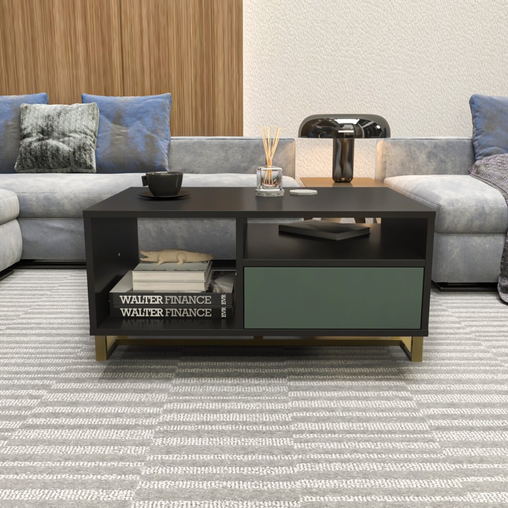Decorotika Utopie Black and Green 2 Shelf Coffee Table - image 3