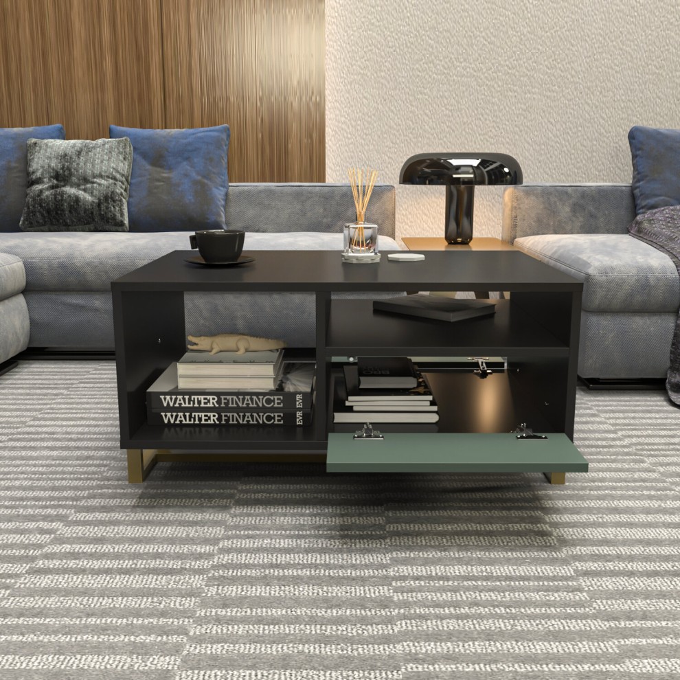 Decorotika Utopie Black and Green 2 Shelf Coffee Table - image 4