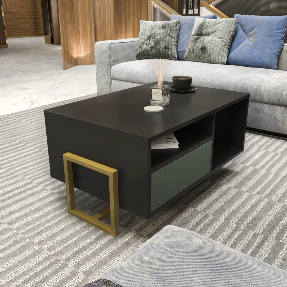 Decorotika Utopie Black and Green 2 Shelf Coffee Table - image 5