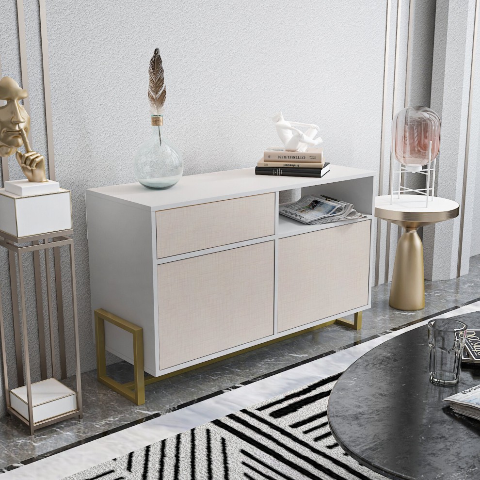 Decorotika Utopie White and Beige 3 Cabinet Sideboard - image 2