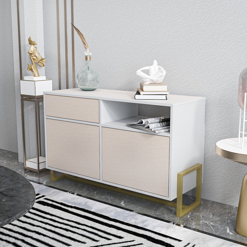 Decorotika Utopie White and Beige 3 Cabinet Sideboard - image 4