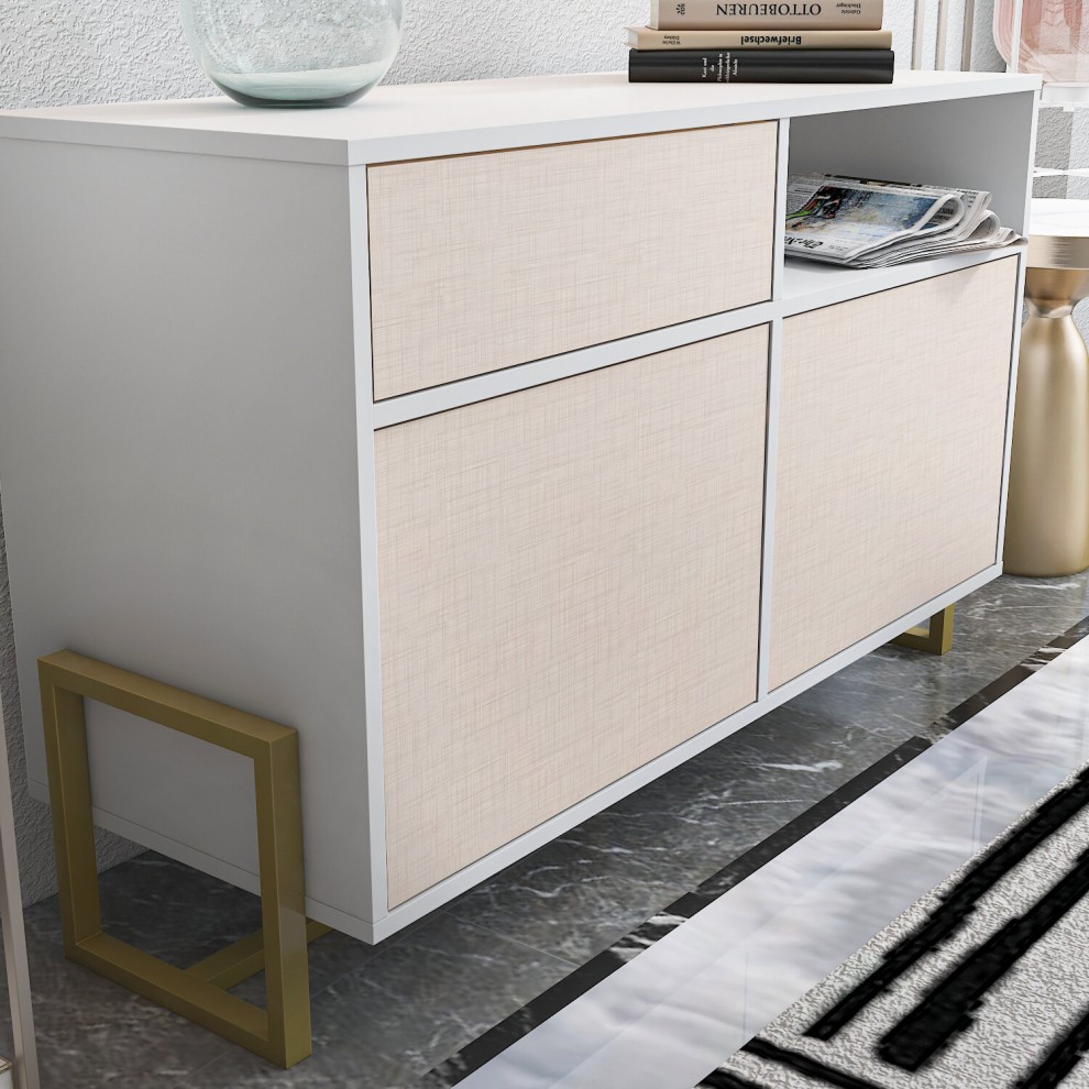 Decorotika Utopie White and Beige 3 Cabinet Sideboard - image 5