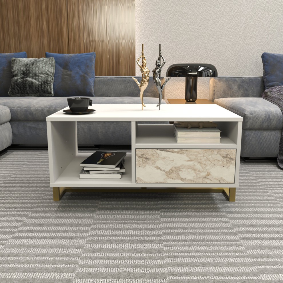 Decorotika Utopie White and Marble Effect 2 Shelf Coffee Table - image 3