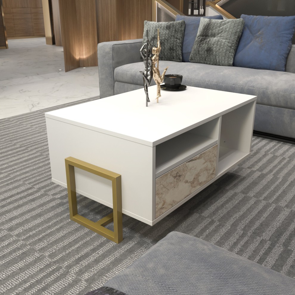 Decorotika Utopie White and Marble Effect 2 Shelf Coffee Table - image 4