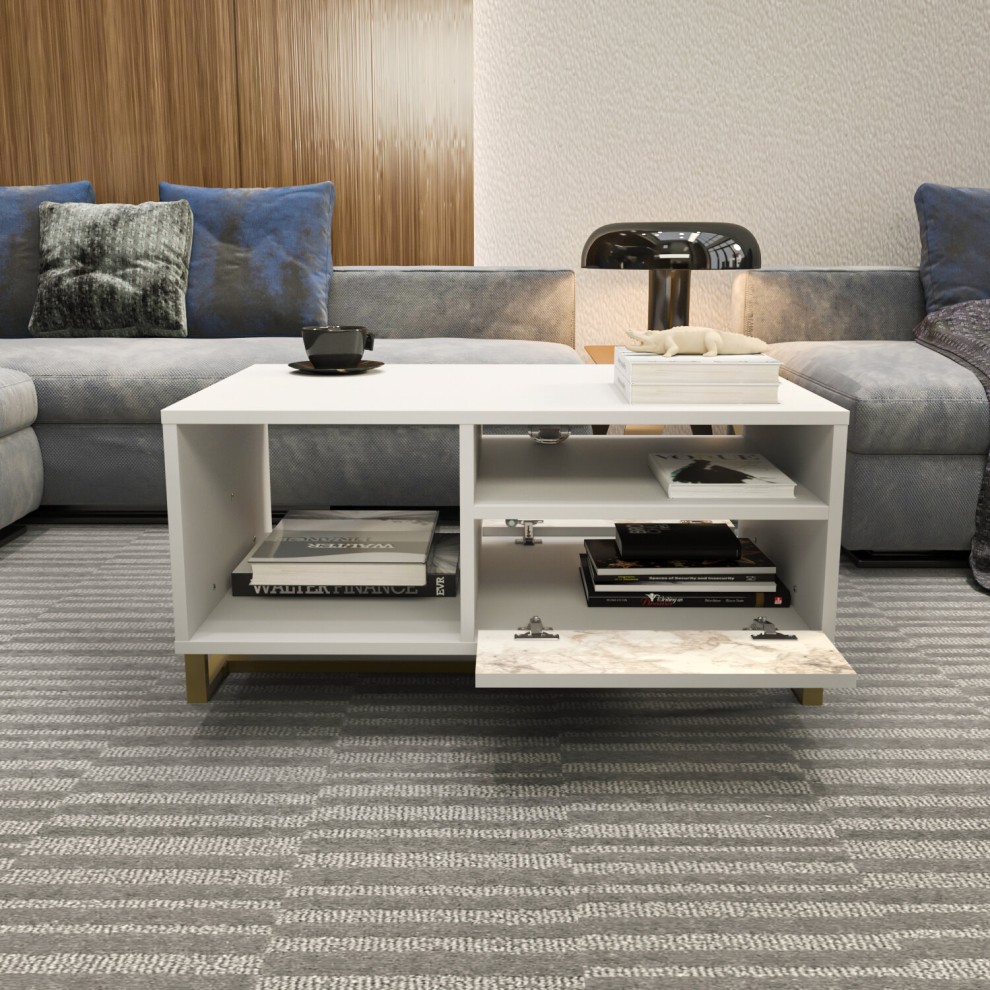 Decorotika Utopie White and Marble Effect 2 Shelf Coffee Table - image 5
