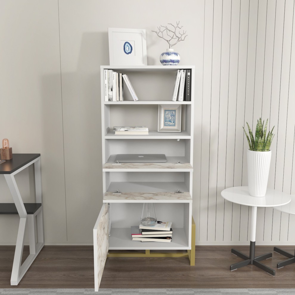 Decorotika Utopie White and Marble Effect 3 Cabinet and 2 Shelf Modern Bookshelf - image 3