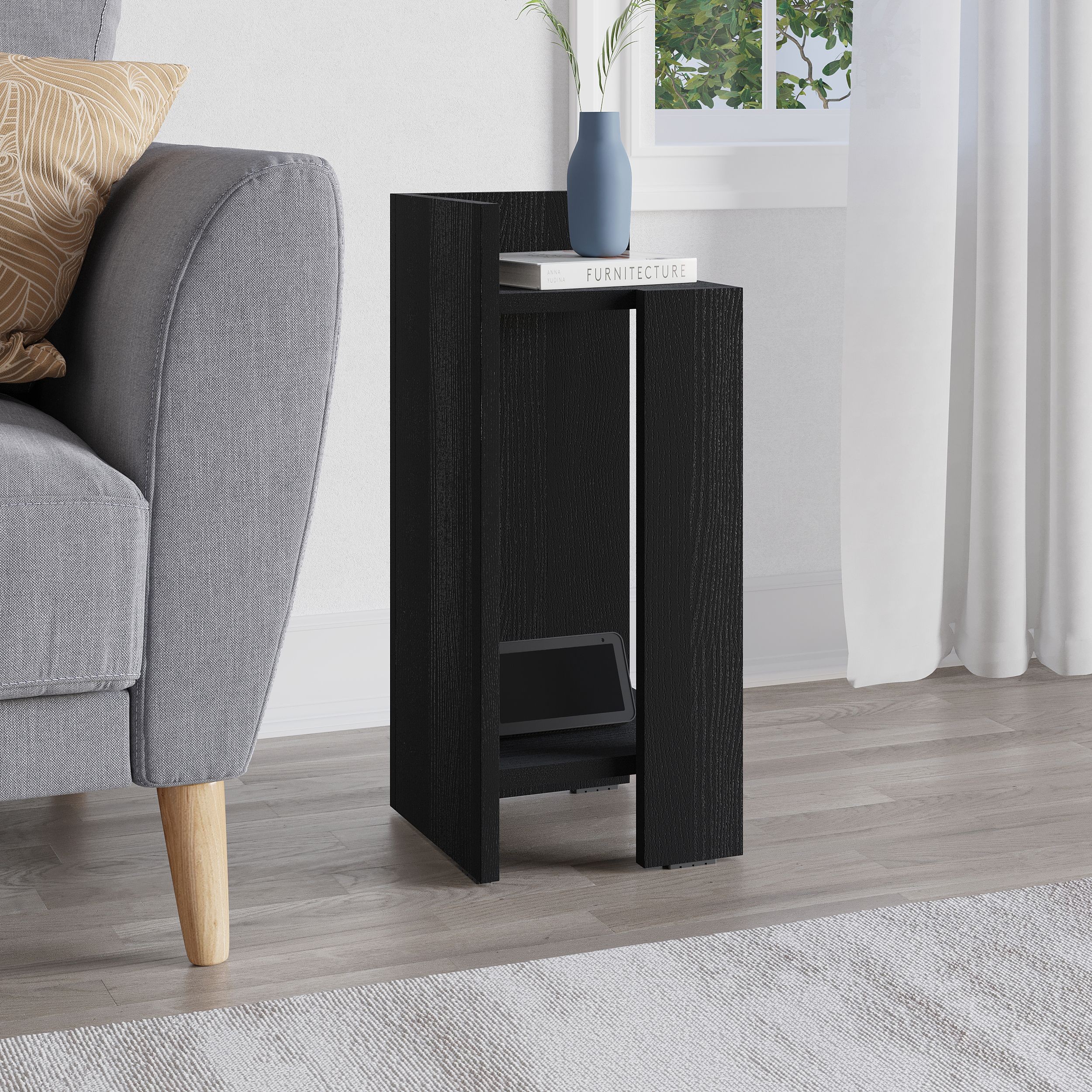 Decortie Elos Black Left Side Shelf Wood Bedside Table - image 4