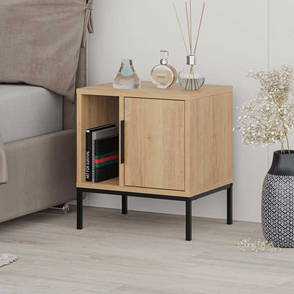 Decortie Glynn Oak Single Door Single Shelf Bedside Cabinet - image 2