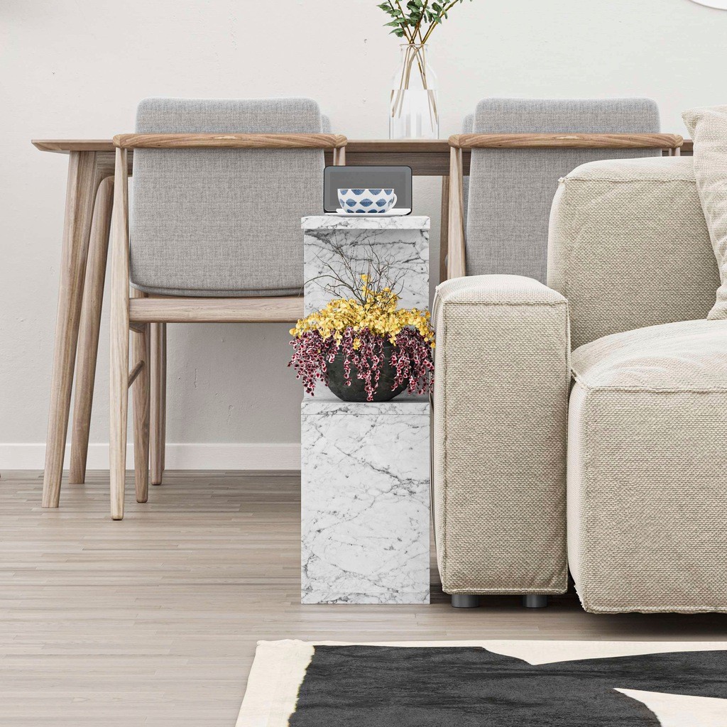 Decortie Homemania 4 Shelf White Marble Effect Modern Side End Table - image 3