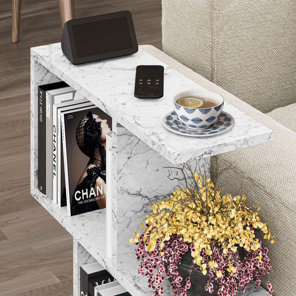 Decortie Homemania 4 Shelf White Marble Effect Modern Side End Table - image 4