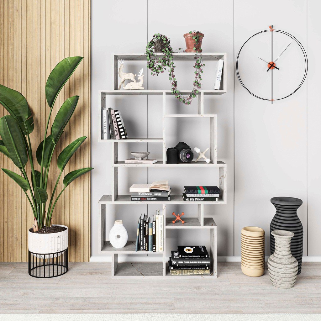 Decortie Karmato Gold Marble 10 Open Shelf Tall Bookcase - image 3