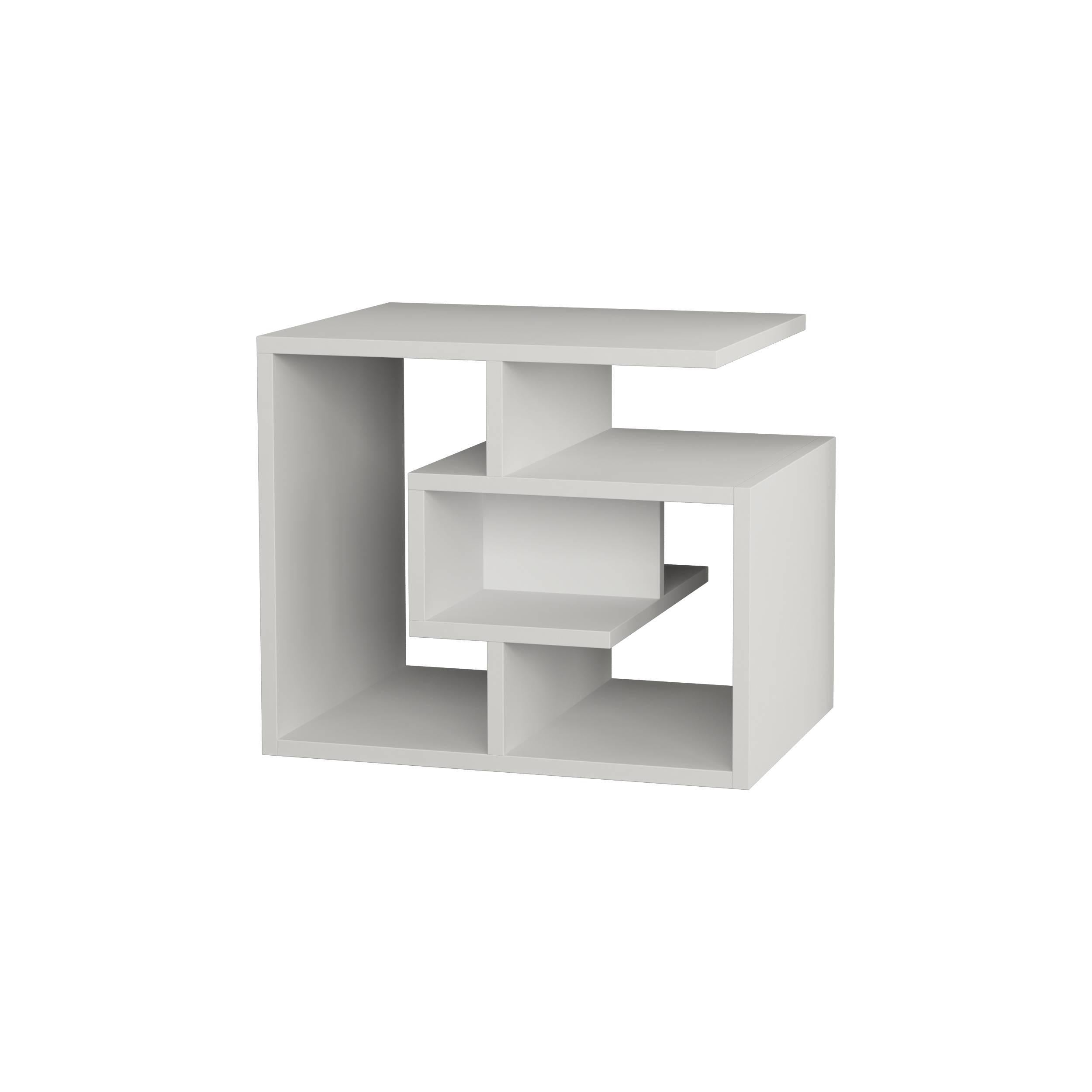 Stylish white Couchtisch Lexi by Decortie features a modern geometric design with multiple open compartments for storage and display.