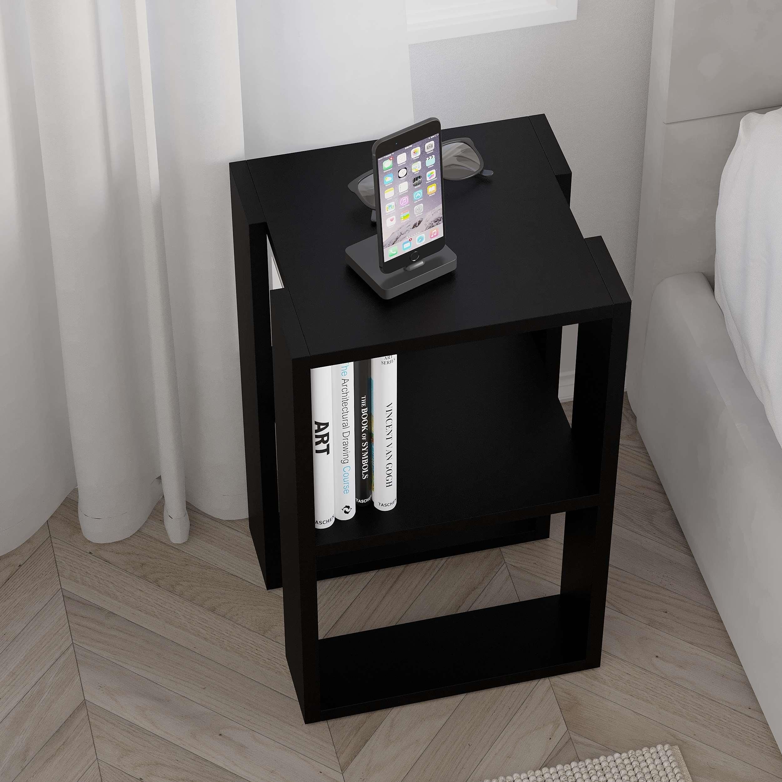 Decortie Lonie Black Bute Single Shelf Modern Bedside Table - image 4