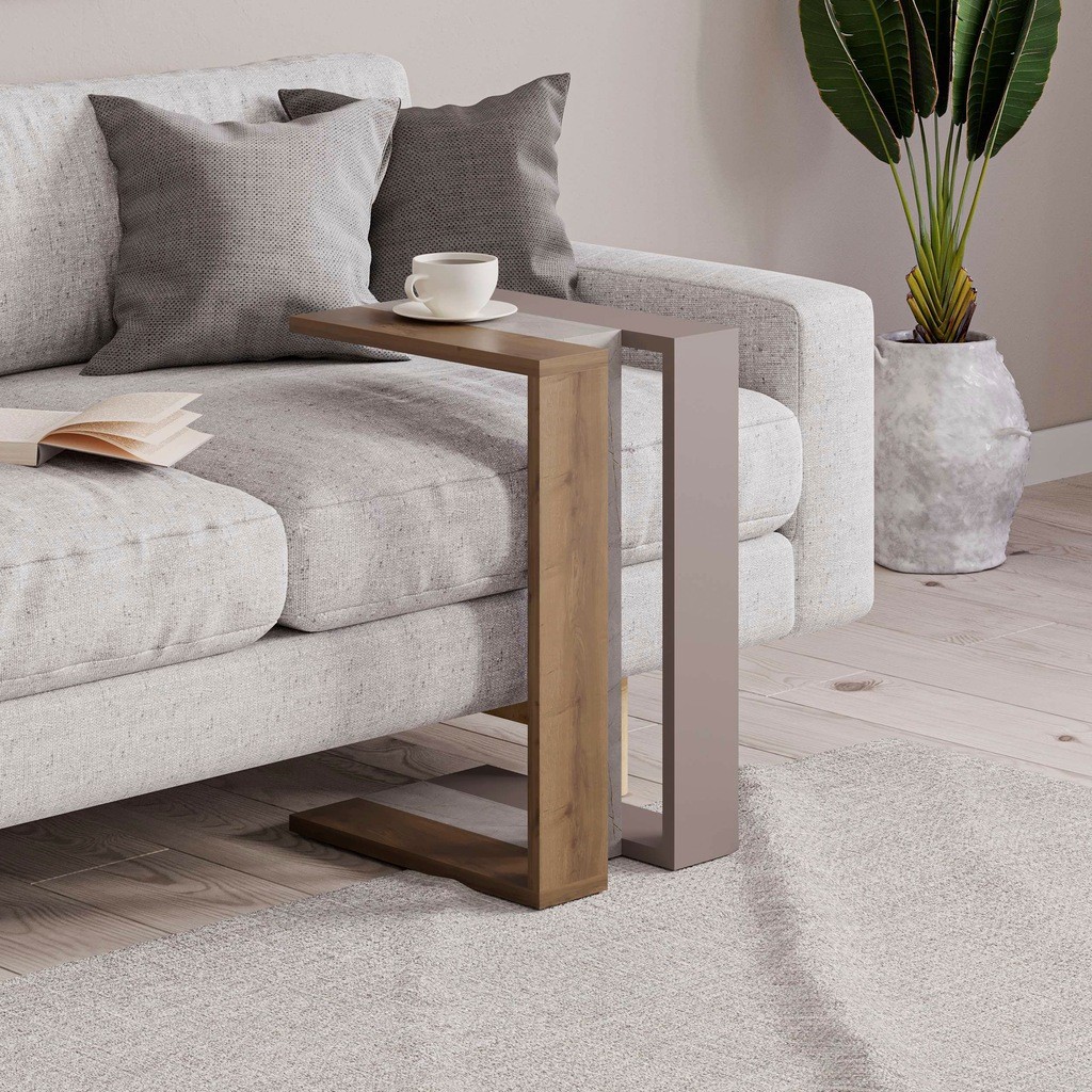 Decortie Muju Mocha Grey Oak and Gold Marble Effect Modern C Shaped Side Table - image 2