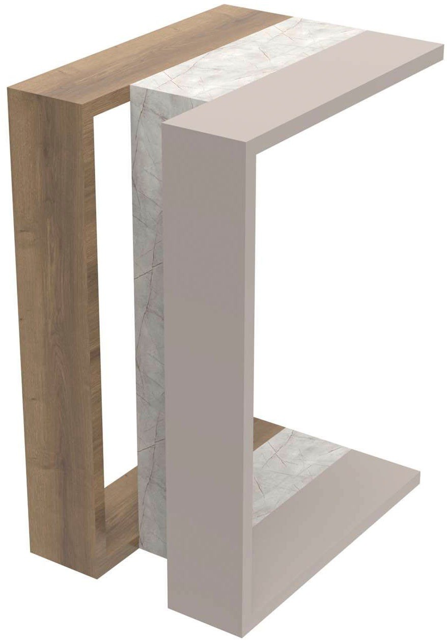Decortie Muju Mocha Grey Oak and Gold Marble Effect Modern C Shaped Side Table - image 4