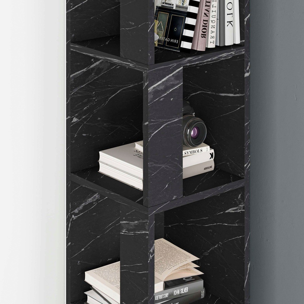 Decortie Piano Black Marble Effect 5 Shelf Corner Bookcase - image 4