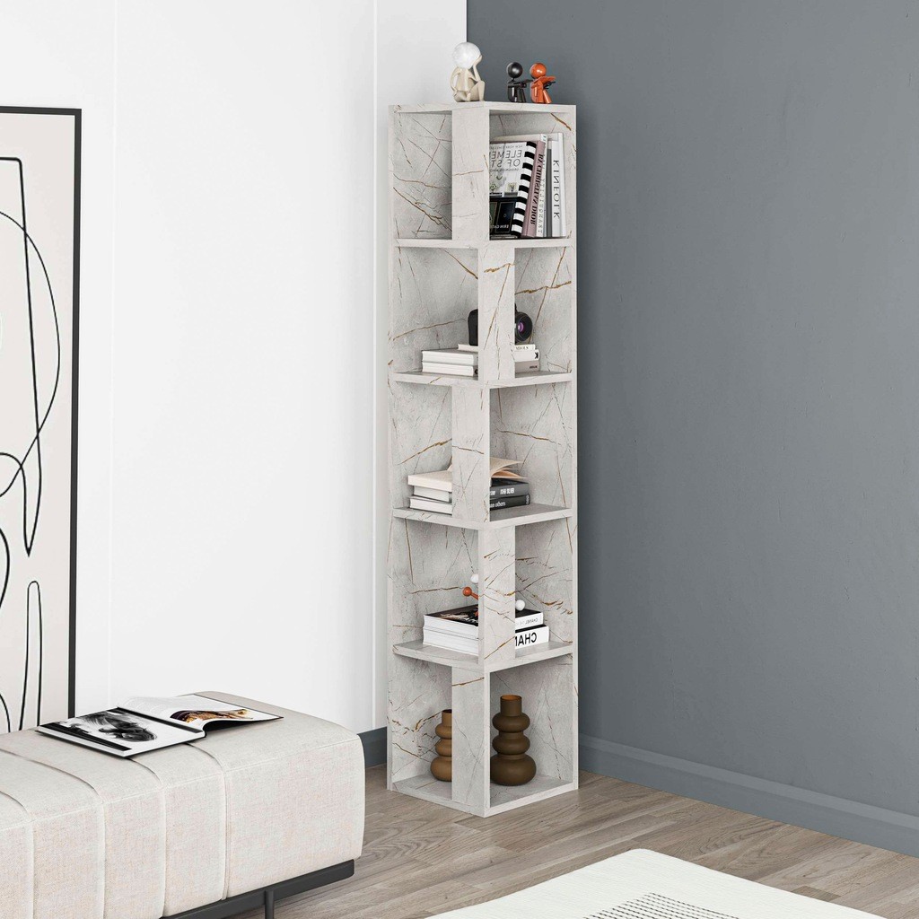Decortie Piano Gold Marble Effect 5 Shelf Corner Bookcase - image 2