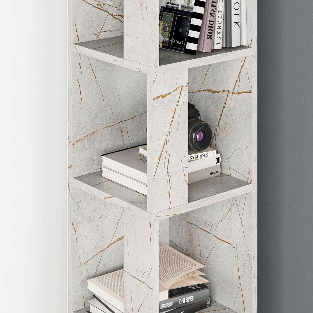 Decortie Piano Gold Marble Effect 5 Shelf Corner Bookcase - image 4