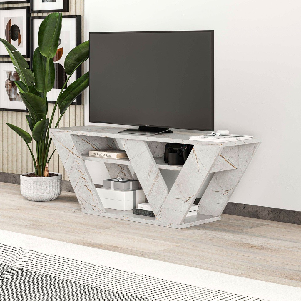 Decortie Pipralla Gold Marble 2 Open Shelf TV Unit - image 2