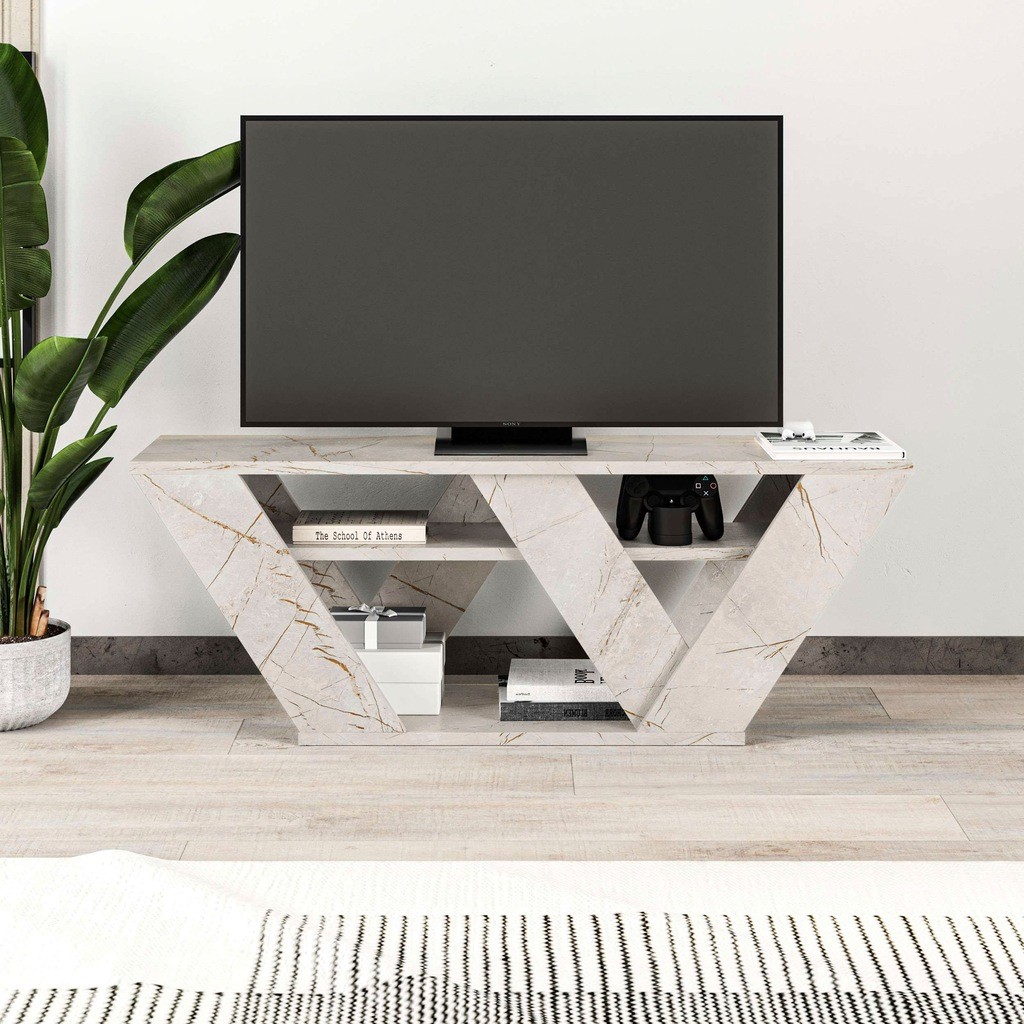 Decortie Pipralla Gold Marble 2 Open Shelf TV Unit - image 3
