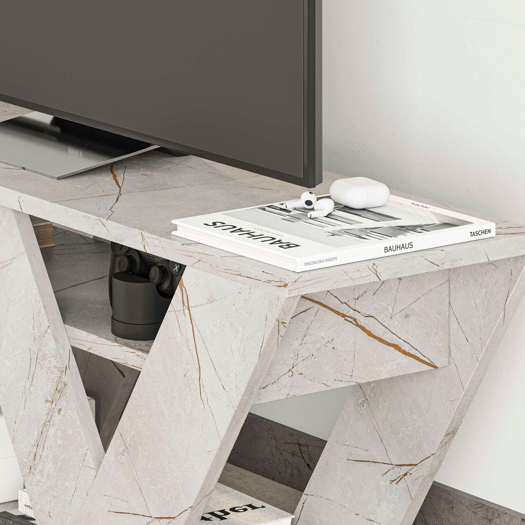 Decortie Pipralla Gold Marble 2 Open Shelf TV Unit - image 4