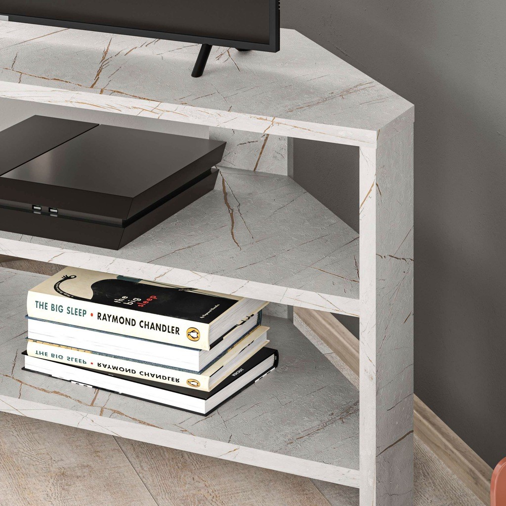 Decortie Thales Gold Marble Effect 2 Shelf Corner TV Unit - image 4