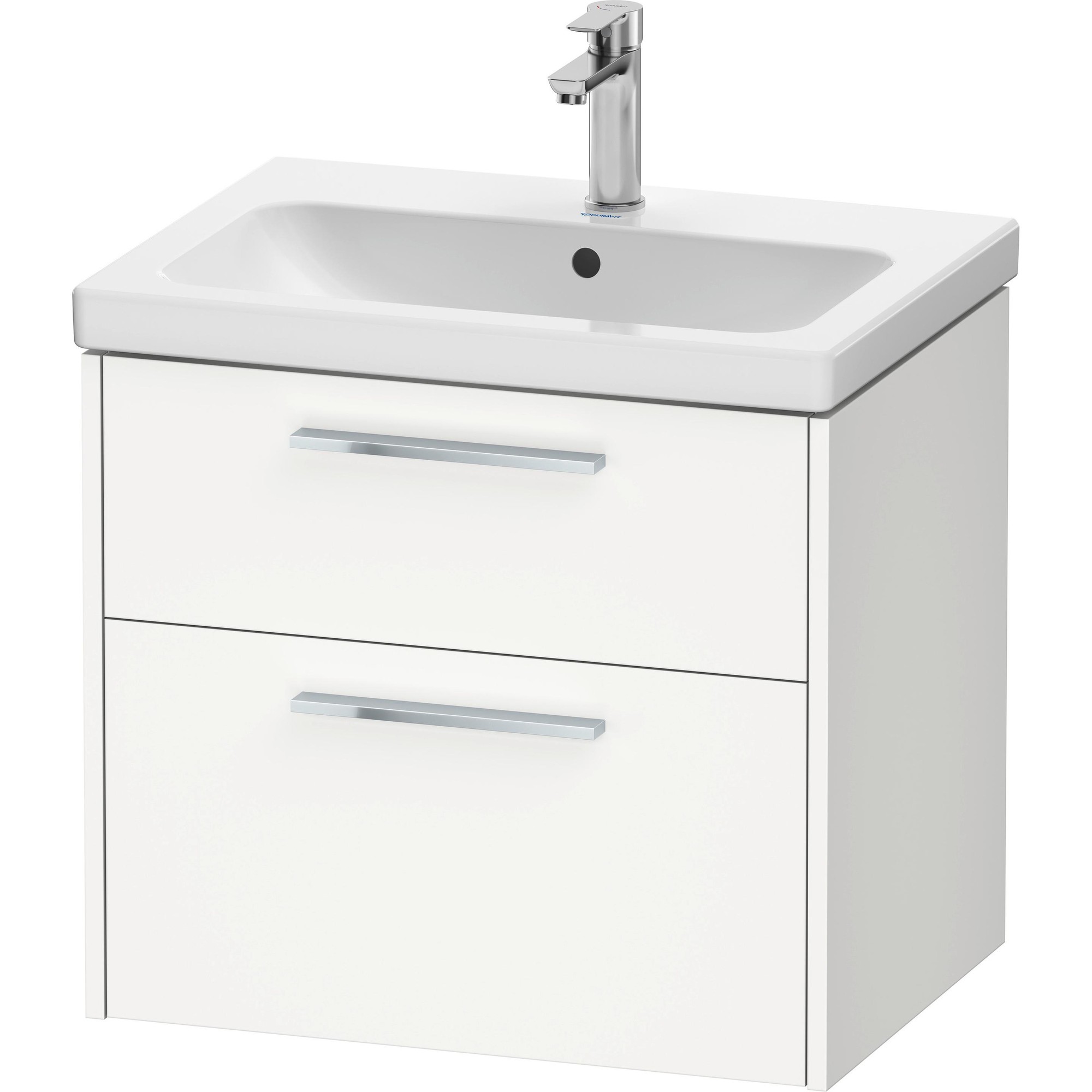 White bathroom vanity with a rectangular sink, single drawer, and sleek silver handles, featuring a siphon opening, dimensions 634x460 mm.