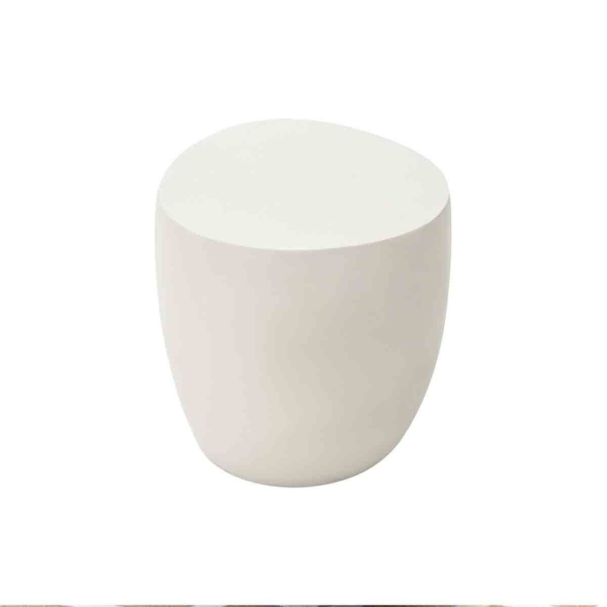 Cream white side table with a smooth, rounded top and a contemporary design, made from durable material, perfect for modern indoor or outdoor settings.