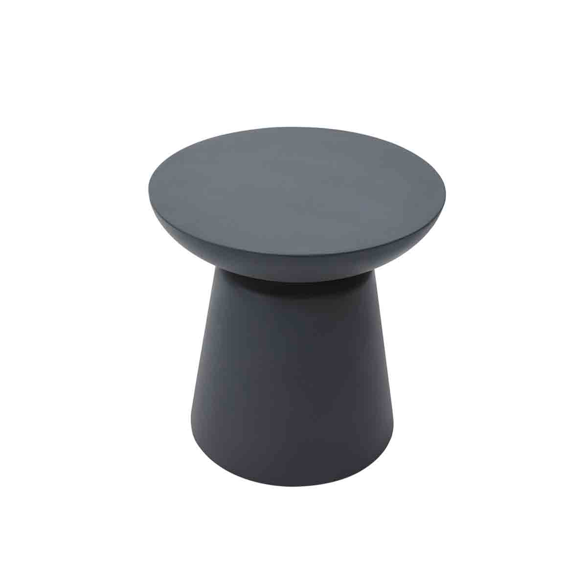 Slate black GRC side table with a round top and a tapered base, featuring a smooth, matte finish for a modern and minimalist aesthetic.