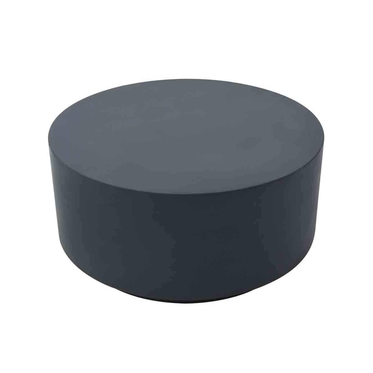 Round coffee table in slate black, made from GRC material, featuring a smooth, minimalist design with a solid, sturdy base.