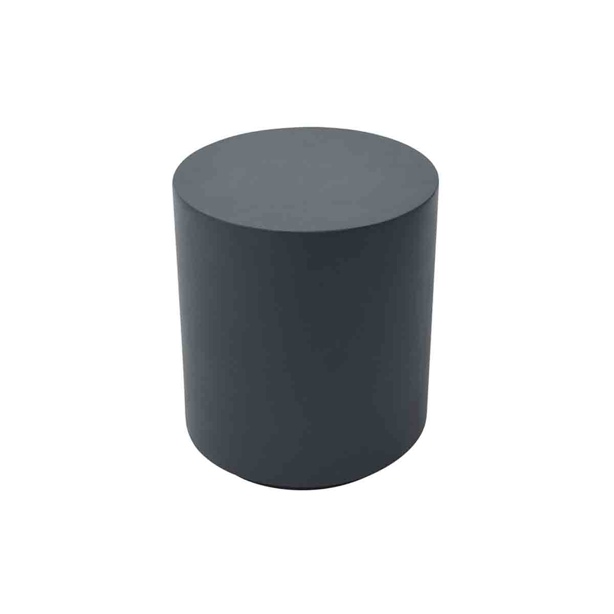 Slate black cylindrical side table with a smooth surface, crafted from durable material, featuring a minimalist design suitable for modern decor.