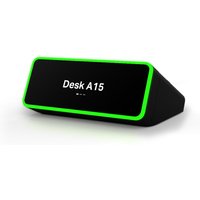 Black Evoko Kleeo Desk Manager with green LED border and digital display showing "Desk A15".